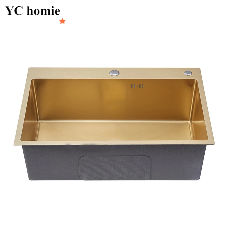 

Kitchen Sink 304 Stainless Steel Local Tyrant Gold Nano Kitchen Sink Thicken Hand-Made Vegatable Basin With Drain Accessories