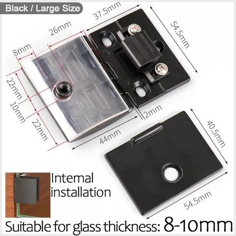 1 Piece Glass Door Hinge Half Cover Intemal or Extemal Black Display Wine Cabinet Bathroom Storage Cabinet Clamp Hinge Need Hole