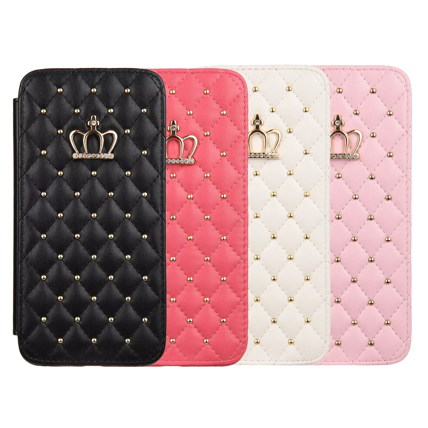 

Flip Leather Phone Case For iPhone 13 12 Pro Max 11 Xr Xs X Cute Crown Bling Cover For Apple 7 8 Plus 6 6S SE 2020 12Mini