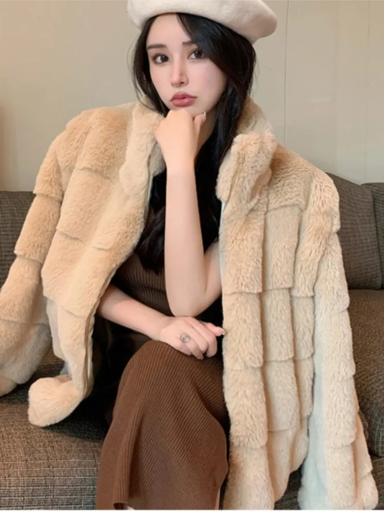 Autumn New Mink Imitatefur Coat Women Long-Sleeve Outwear Fashion All-Match Winter Jacket Faux Fur Overcoat 2022