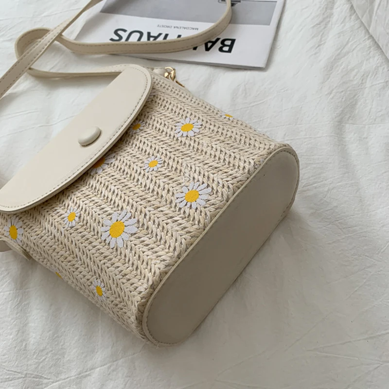 Mini Bags for Women Beach Woven Girls Messenger Bags Small Purses and Handbags Summer New Flowers Kids Straw Woven Shoulder Bag