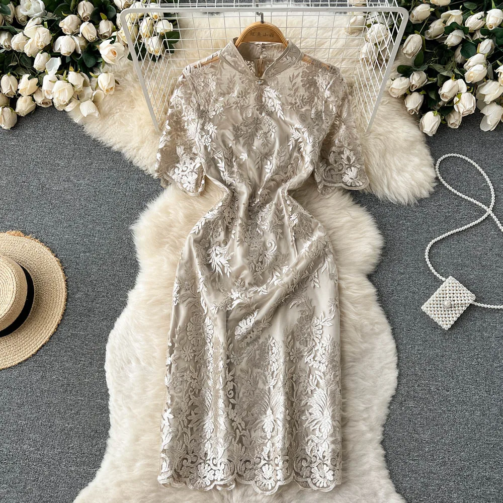 

Improved Cheongsam Super Fairy Temperament Gauze Embroidery Dress Senior Sense Female Evening Dress