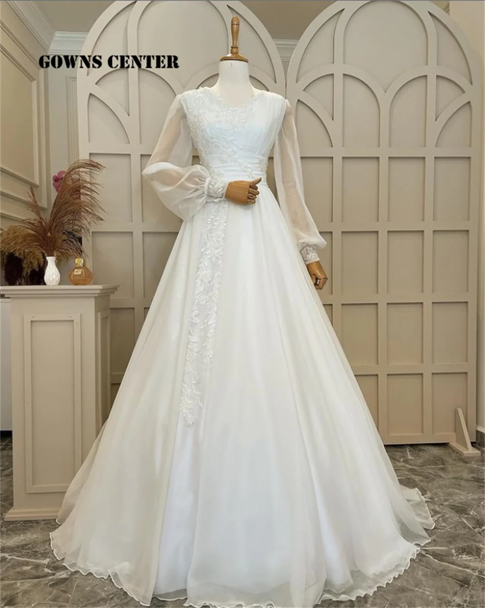 

White Muslim Evening Dresses Long Sleeve Elegant Dress Women For Wedding Party Tulle Formal Gowns Elegant A Line Arabic Turkey