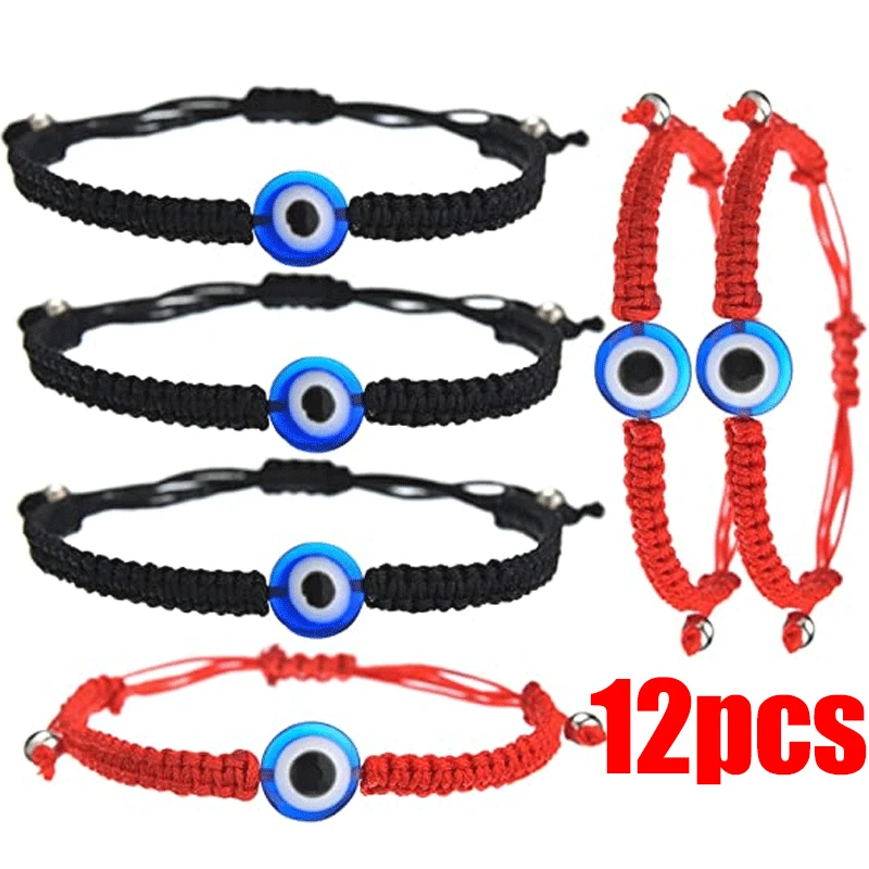 

1/12pcs Evil Eye Bracelets Handmade Braided Lucky Bracelets for Women Men Blue Eyes Braided Red Rope Bracelet Friendship Jewelry