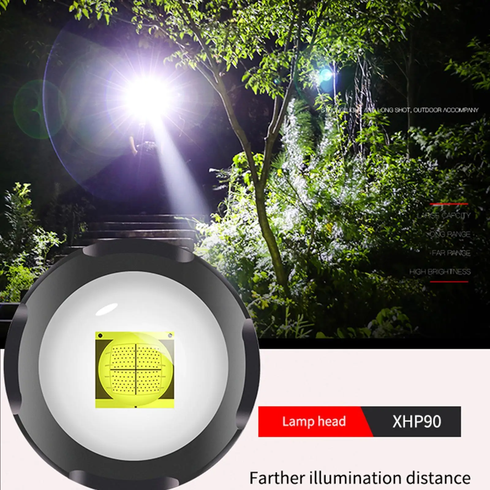 

Long-range Strong Light Flashlight White Light Strong Aluminum Waterproof Alloy Outdoor Light Xhp90 Flashlight Zoom L K8j1