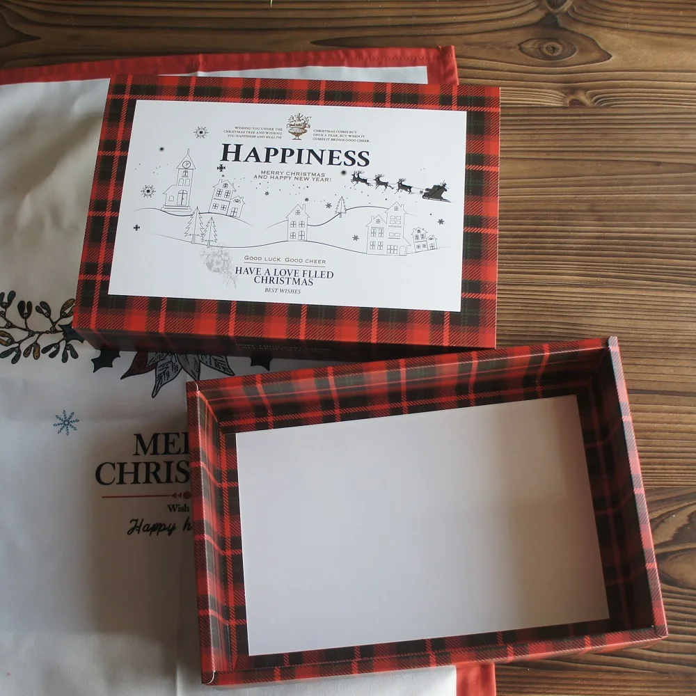 5 шт. Рождественская бумажная коробка в красную и черную клетку 2 размера на выбор