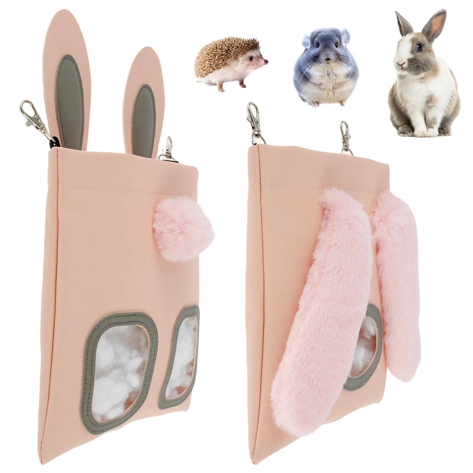 

New 2Pcs Rabbit Hay Feeder Bag Hanging Bunny Feeding Bag Waterproof Artificial Leather Hay Feeder Storage Bag Reusable Large