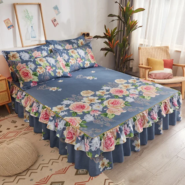 

Four Seasons Bedding Bed Skirt Pillowcases Wedding Bedspread Bed Sheet Mattress Cover Full Twin Queen King Size Flowers Bedsheet