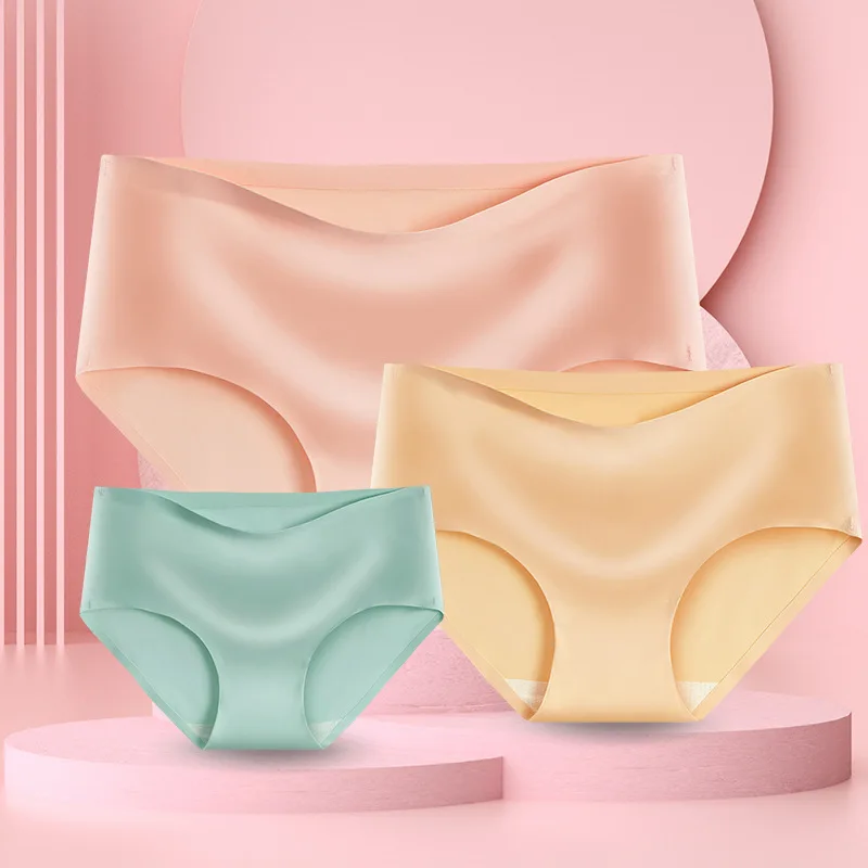 

3PCS Sexy Women's Panties Ice Silk Seamless Underwear Girl Lingerie Breathable Comfort Briefs Large Size Panties Women Underpant