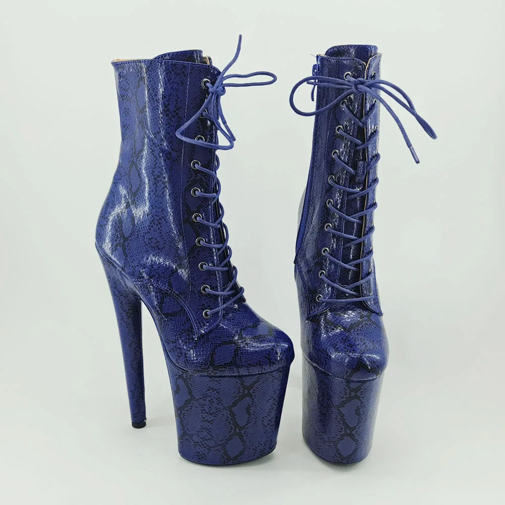 Leecabe Dark Blue snake 20CM/8inches Pole dancing shoes High Heel platform Boots closed toe Pole Dance boots