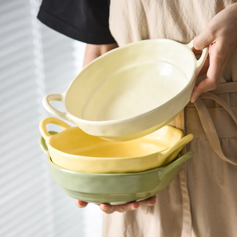 

Матовая миска для супа с двойными ушками, столовая посуда с белой Золотой оправой, нестандартная керамическая миска, милая большая миска дл...