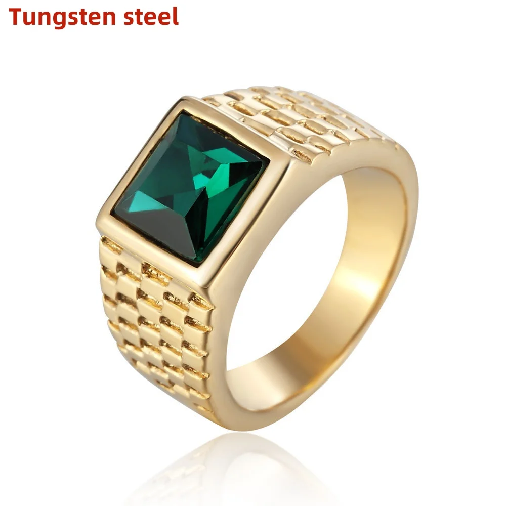 

Classic men's Ring Green Zircon Tungsten steel ring Men's Anniversary Fashion jewelry Christmas party gift accessory
