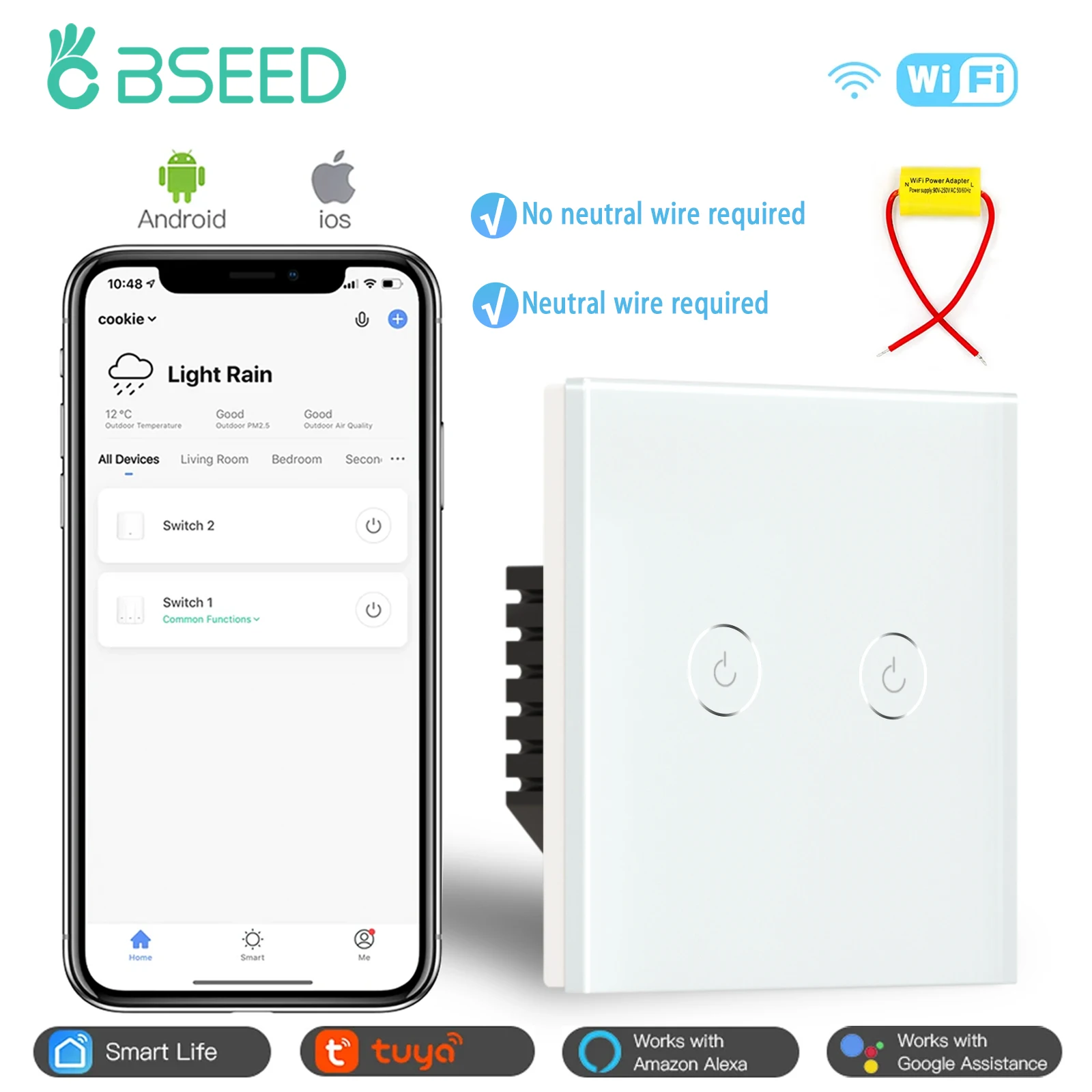 

Умные выключатели света BSEED Smart Switches No Neutral