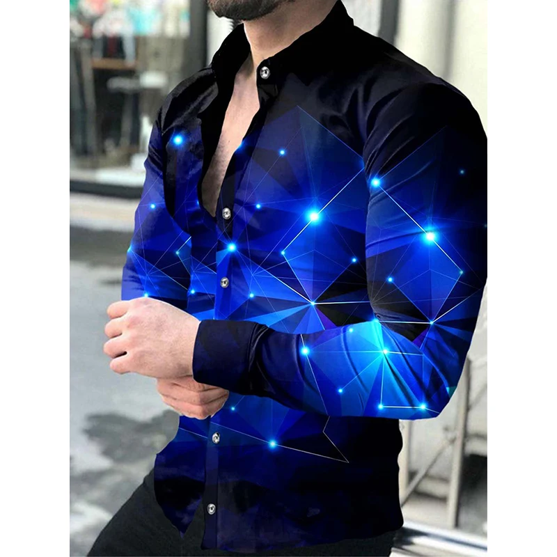 

Men's Lapel Button-Up Shirt Casual Long Sleeve Starry Print Luxury Fashion Men's Cardigan Shirt S-6XL