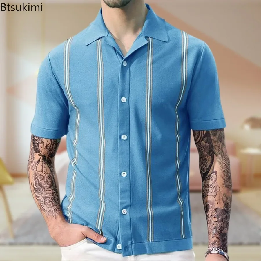 Новая летняя мужская одежда модные мужские полосатые трикотажные футболки с