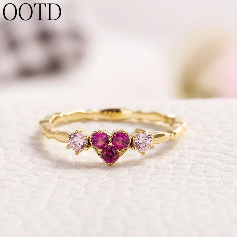 

Ring Plated 14K Gold Inlaid with Red Corundum Heart Ring Female Small Fresh Jewelry Crown Diamond Ring Zircon