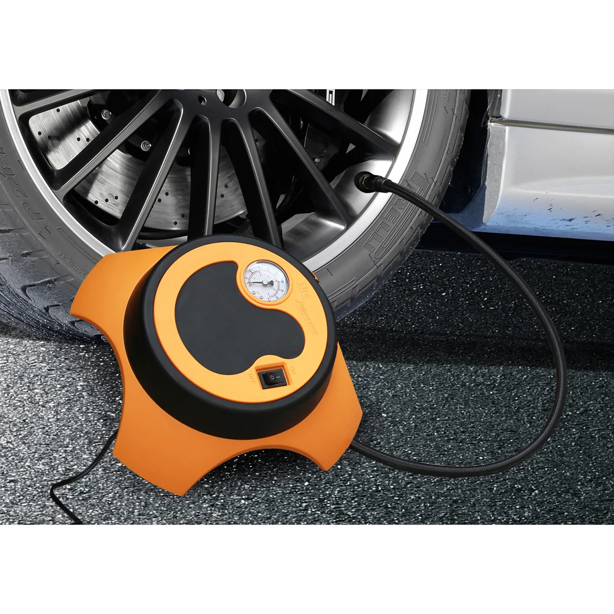

DC 12V 50PSI Air Compressor Pump Portable Tire Inflator with Pressure Gauge for Car (Orange)