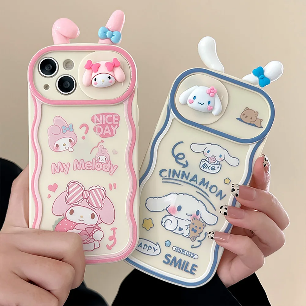 

3D Three-dimensional Sanrio Cinnamoroll My Melody Sliding Window Phone Cases for IPhone 14 13 12 11 Pro Max 14 Pro Back Cover