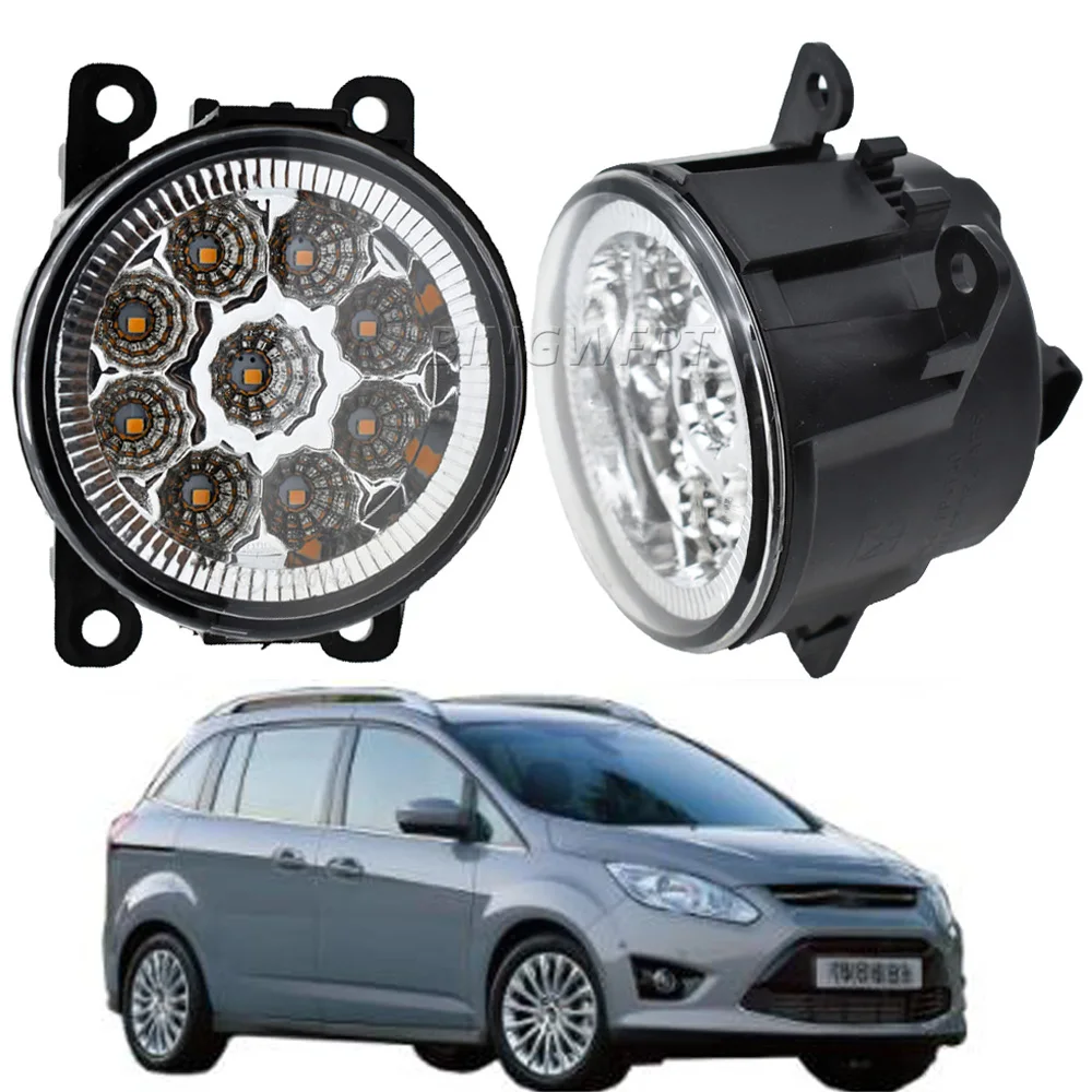 

2Pieces Car Fog Light Assembly LED Daytime Running Lamp DRL H11 12V Fog Lights Fog Lamps For Ford Grand C-Max MPV 2010-2015