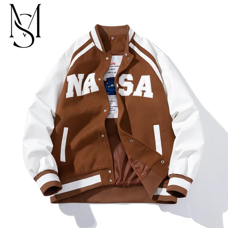 

Autumn and winter American baseball jacket men's China-Chic high street woolen cloth splicing PU leather jacket loose oversize