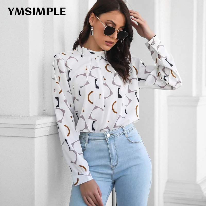 

Fashion 2022 Spring Women's Blouses Shirt Casual Ladies Long Sleeve Printed Loose Tops Female Clothing Office Work White Blouse