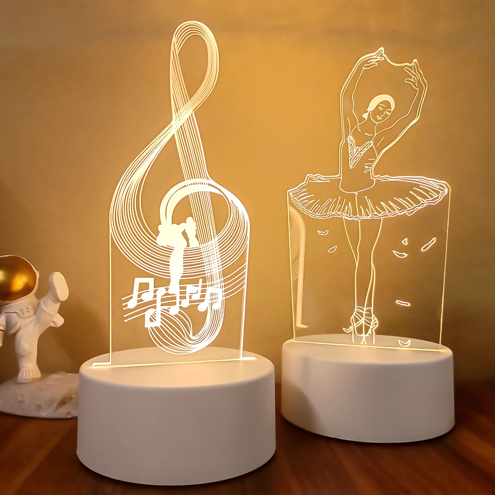 New 3d Illusion Baby Night Light Musical Note Hologram Nightlight for Home Decoration Usb Lamp Musical Souven warm white lights