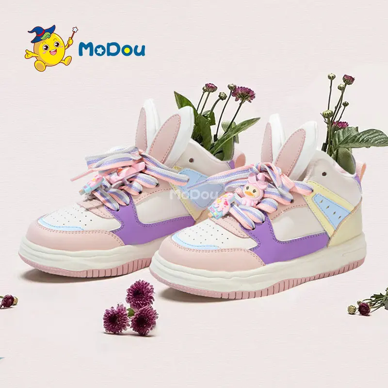 

Mo Dou Winter 2022 New Children Warm Plush Shoe Korean Style Cute Cartoon Rabbit Ears Warm Boys Girls Slippers Or Shoe Soft Sole