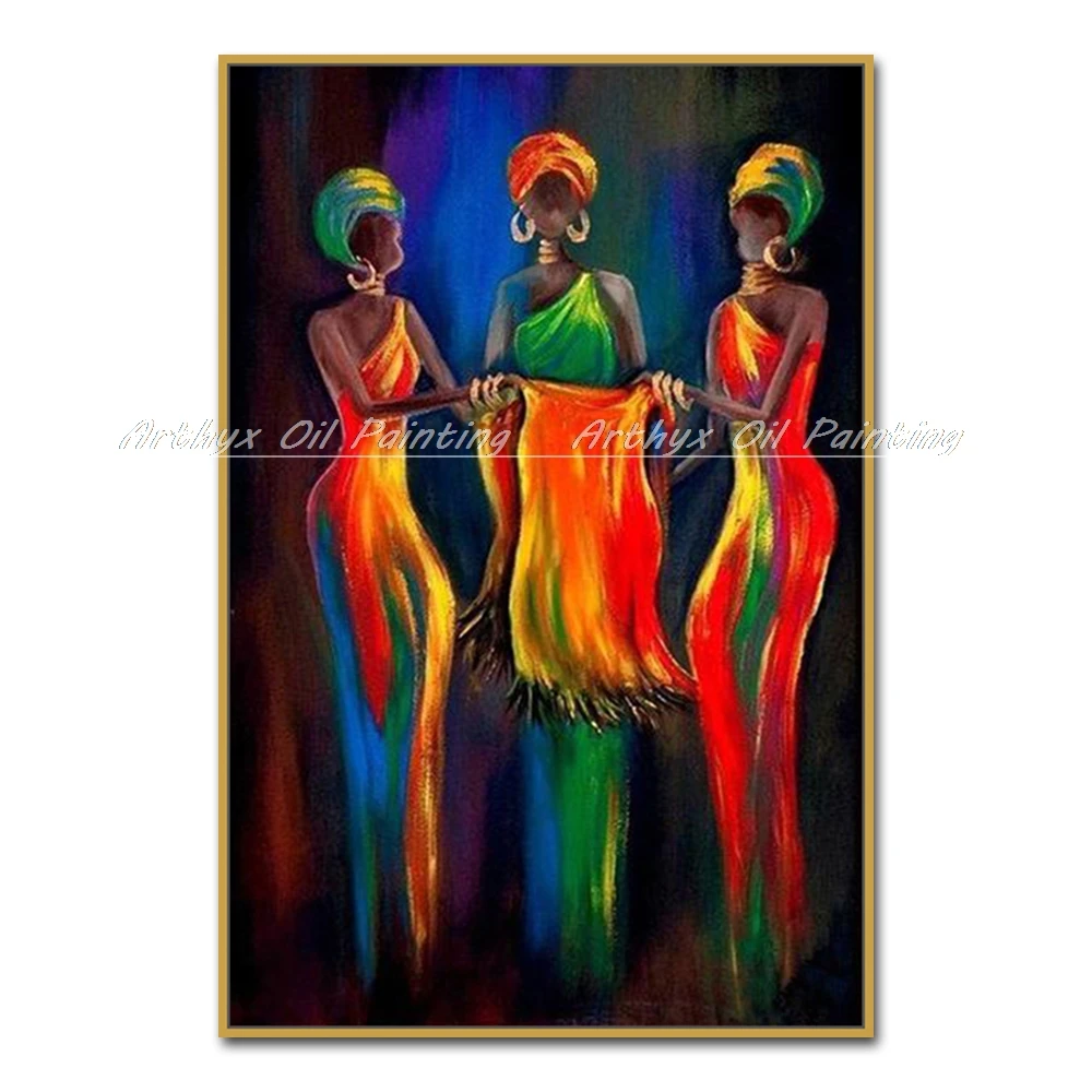 Arthyx Ручная роспись Afrikaanse Kleurrijke Vrouw Картина маслом на холсте Современная