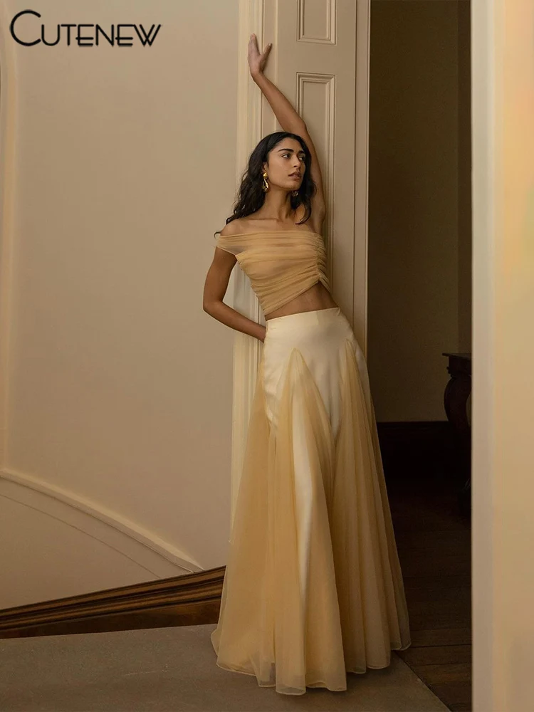 Cutenew Trend Banquet Женский комплект из 2 предметов Простые однотонные плиссированные