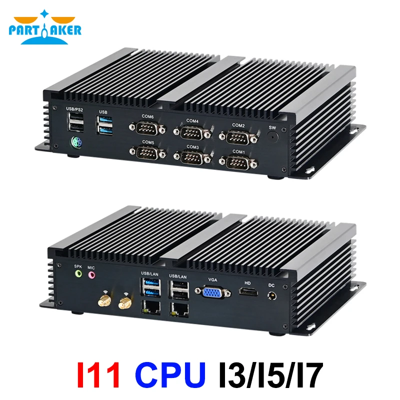 Fanless Industrial Mini PC Intel i7 8550U i5 8250U i7 6500U i5 7267U 2*intel i211 6*COM RS232 RS422 RS485 Mini Computer HTPC