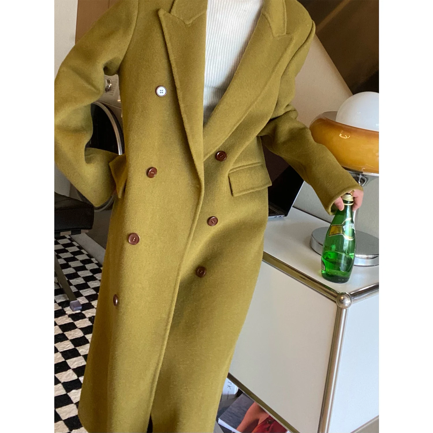 

[]Woolen double-sided woolen coat for women in autumn and winter, Korean version, high-end and elegant, age reducing double