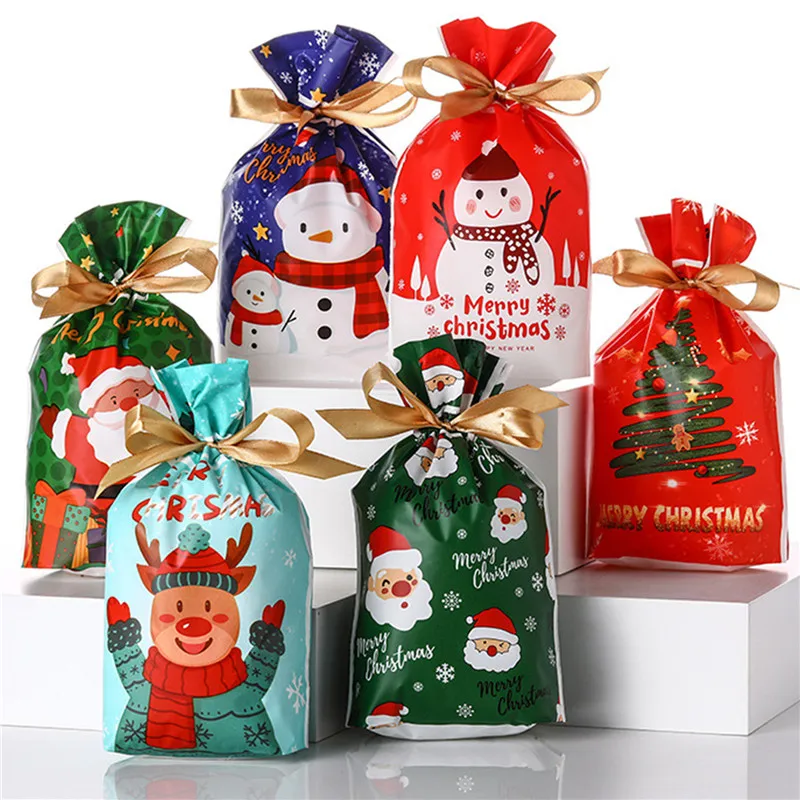 

50pcs Christmas Gift Bag New Year Gift Drawstring Bag Candy Cookie Baking Bag Merry Christmas Decorations Packaging Present Bags