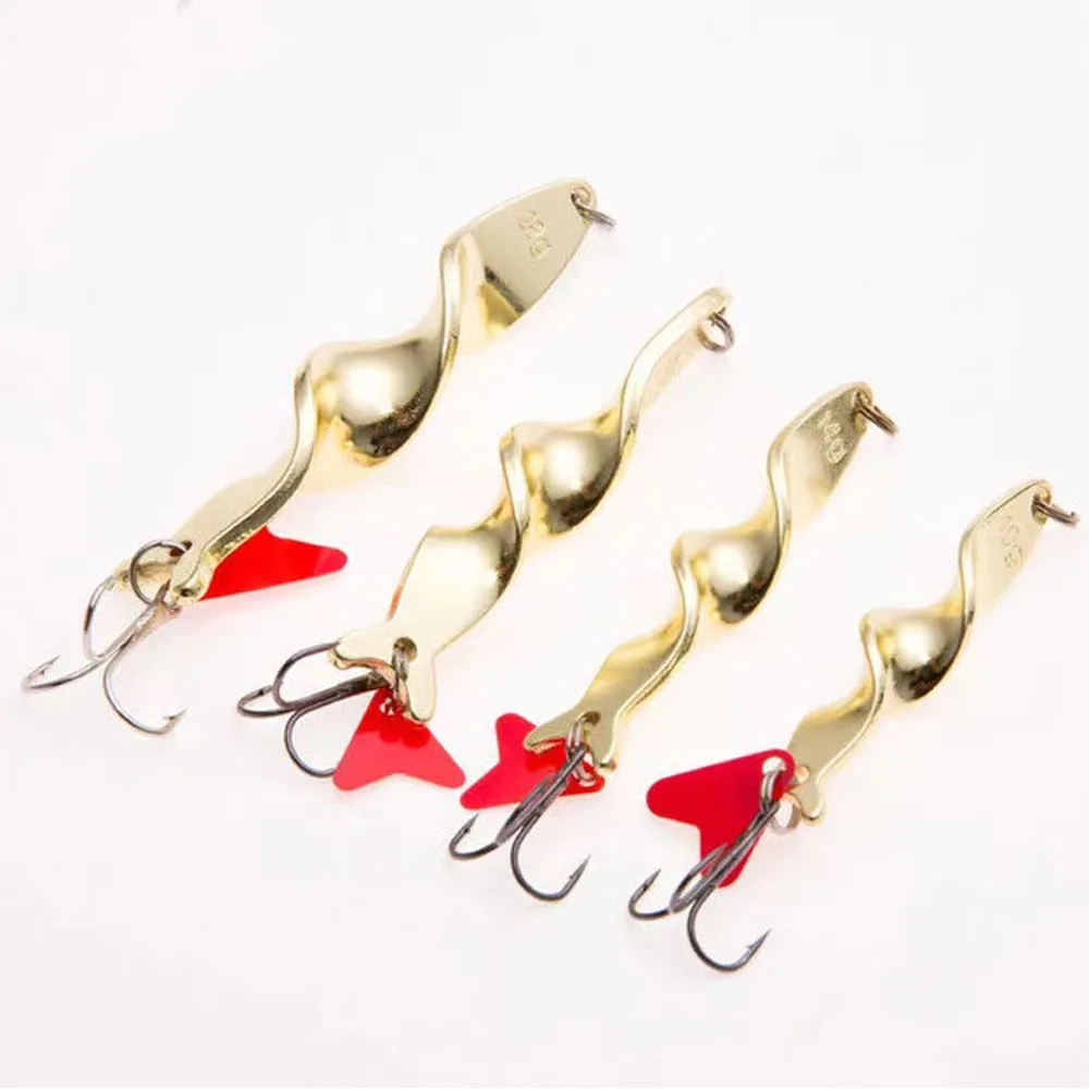 

1PCS Gold Silver 10g 14g 21g 28g Rotating Metal Rotating Spoon Fishing Lure Lure For Trout Pike Treble Hook Fishing Tackle