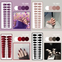24pcs reusable false nail artificial tips full cover decor long round press on nails art fake extension decorations without box