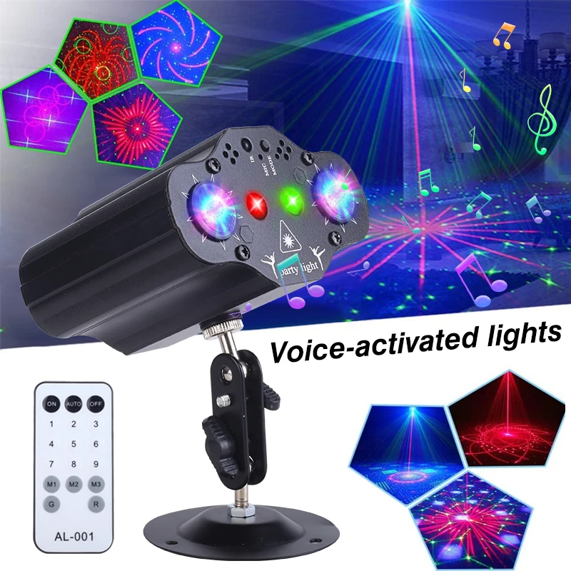 

Диджейская Лазерная лампа-проектор, светодиодный проектор, стробоскоп для сцены с голосовым управлением, модель 32/72, Рождественская декоративная лампа, подарок