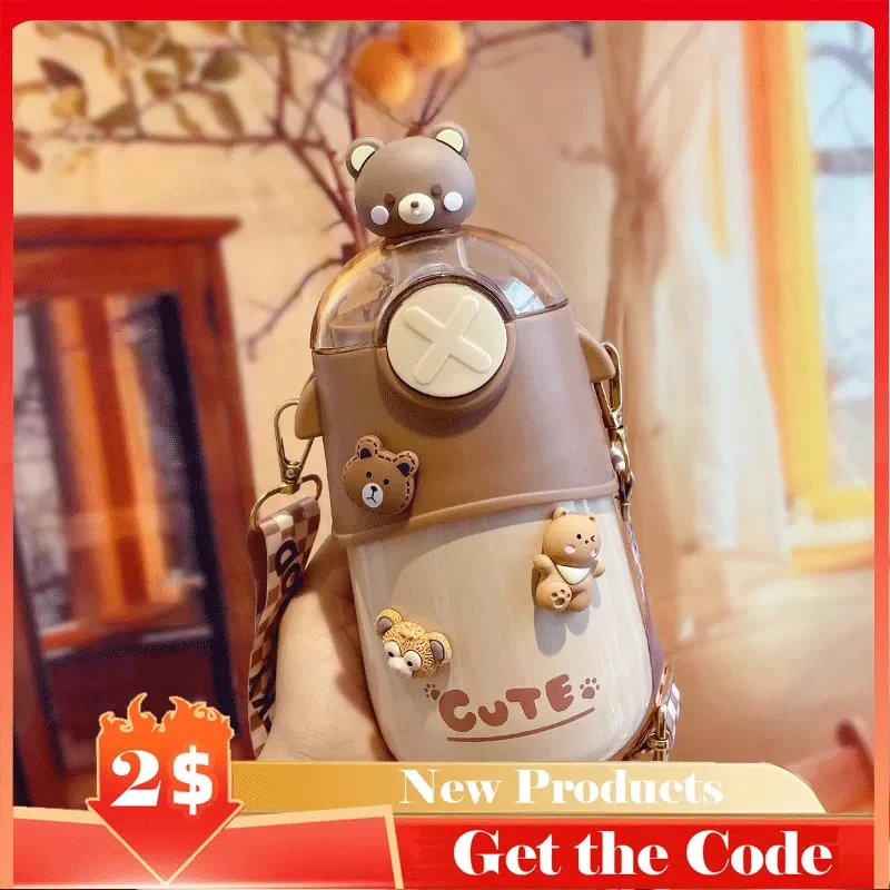 

NEW2023 Creative Kawaii Straw Thermos Coffee Vacuum Flasks Cartoon Insulated Cup Portable Kids School Tumbler Cute Water Bottle
