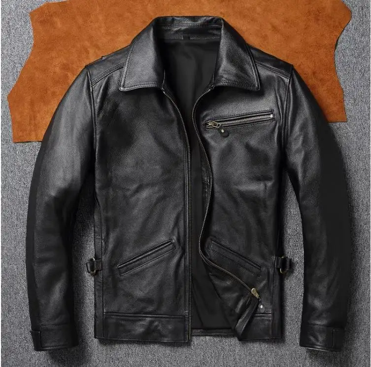 

Free shipping.Sales Mens genuine leather jacket.Rider 1930s style 100% soft cowhide coat.Plus size slim fit leather wear