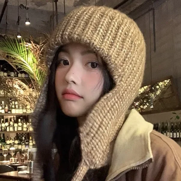 

Winter Knitted Ear Protection Hats For Women&Men Warm Beanies Caps Outdoor Ski Balaclava Bib EarCaps Ladies Skullies Hat Gorros