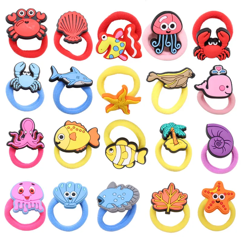 

1Pcs Cute Cartoon Animal Starfish Shark Crab Hair Rubber Band Hair Accessories Baby Hair Ties Children's Elastic Bands For Girl