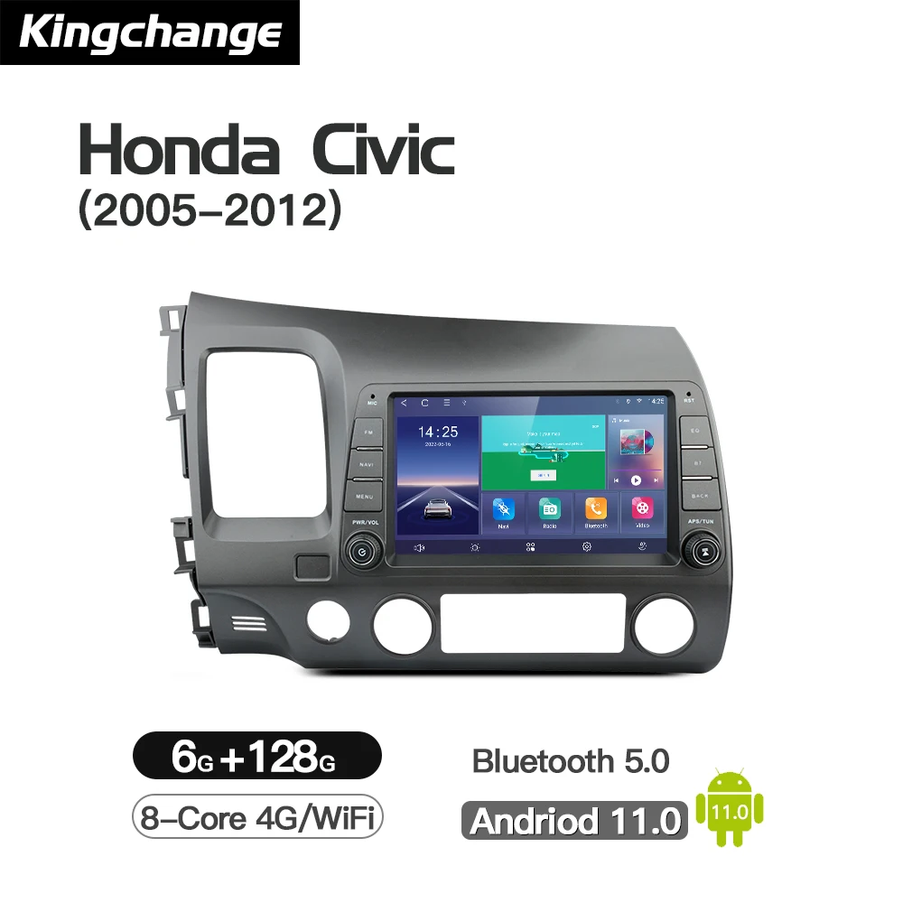 Kingchange Octa-Core 8" Car Stereo Radio Navigation Player For Honda Civic 8 FK FN FD 2005 - 2012 Multimedia Android Carplay GPS