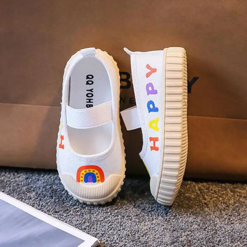 Children's New Canvas Shoes Sneakers Girls Candy Color Casual Shoes Baby Breathable Soft Bottom Cartoon Printing Fashion Shoes