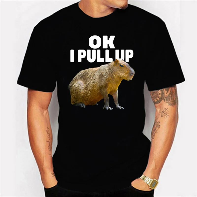 

Capybara Ok I Pull Up Print Funny T-shirts Men Oversized T Shirt Hip Hop Streetwear Cotton Funny T Shirt Men Clothes Camiseta