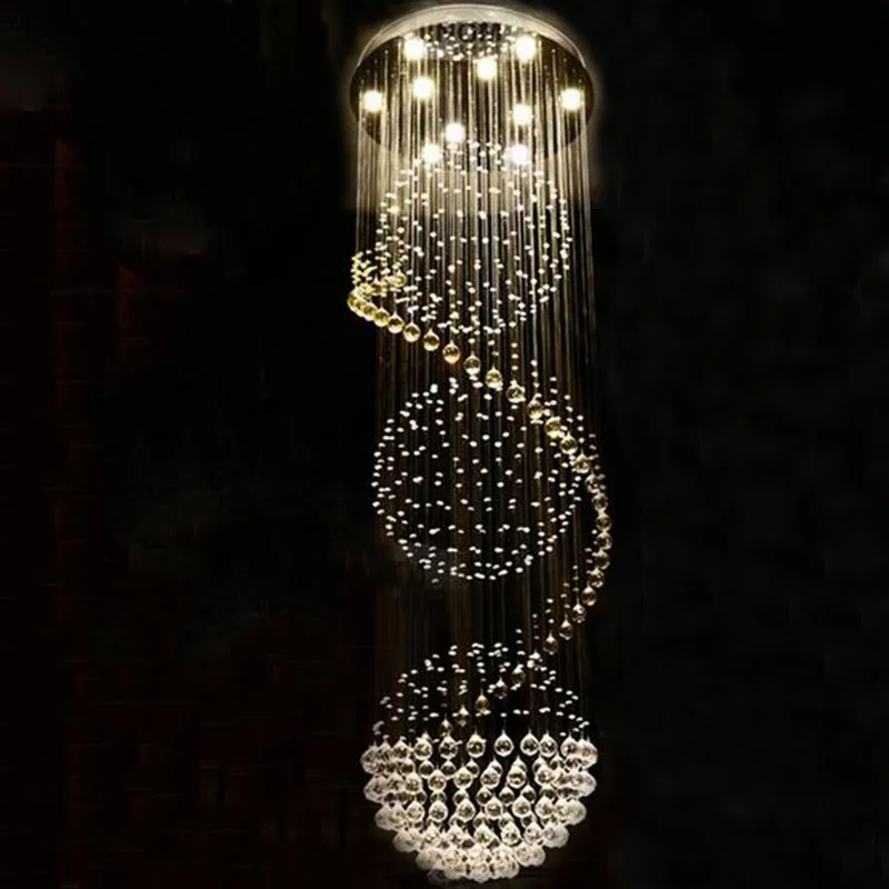 

Modern Long LED Spiral Living Crystal Chandeliers Lighting Indoor Fixture for Staircase Stair Lamp Showcase Bedroom Hotel Hall