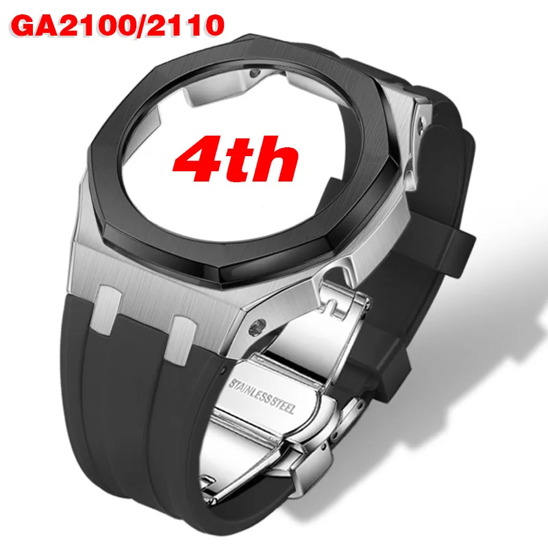 

New 4th Gen GA2100 Refit 316 Solid Stainless Steel Bezel Metal Strap Rubber Watchband GA-2100/2110 MOD Case with Screws Tool