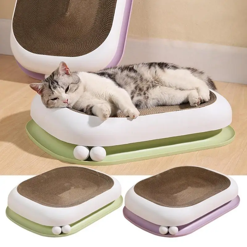 

Cat 3 In 1 Cat Stratch Beds Double Layer Cardboard Bed Couch With Interactive Track Ball Oval Corrugated Paper Cat Scratch Pad