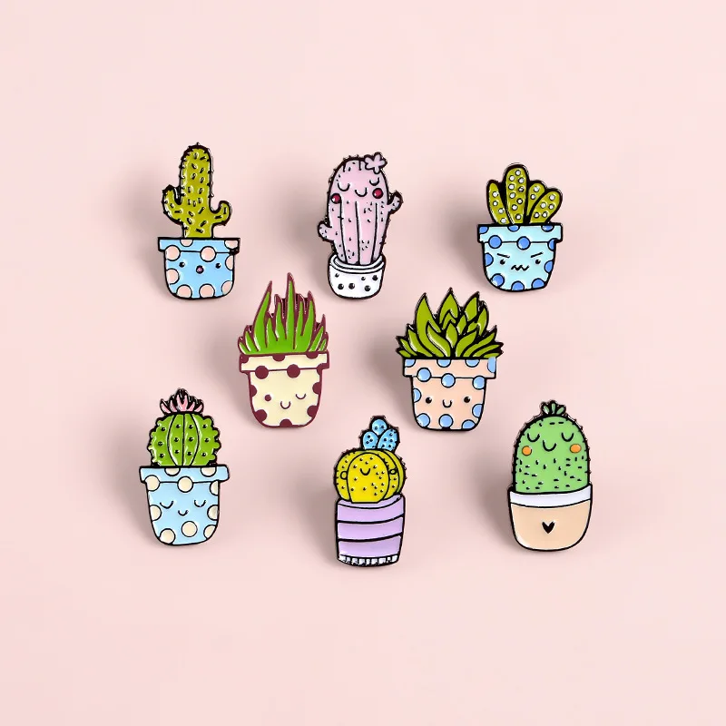 

Cute Cartoon Cactus Brooches for Women Alloy Aloe Vera Succulents Plant Enamel Lapel Pins Student Badges Clothing Accessories