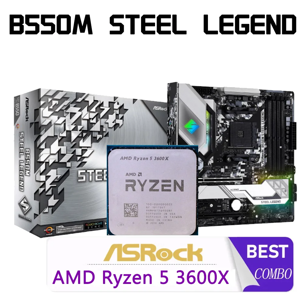 

Socket AM4 Motherboard AMD B550 ASRock B550M STEEL LEGEND DDR4 USB PCI-E 4.0 128GB Mainboard With AMD Ryzen 5 3600X Processor