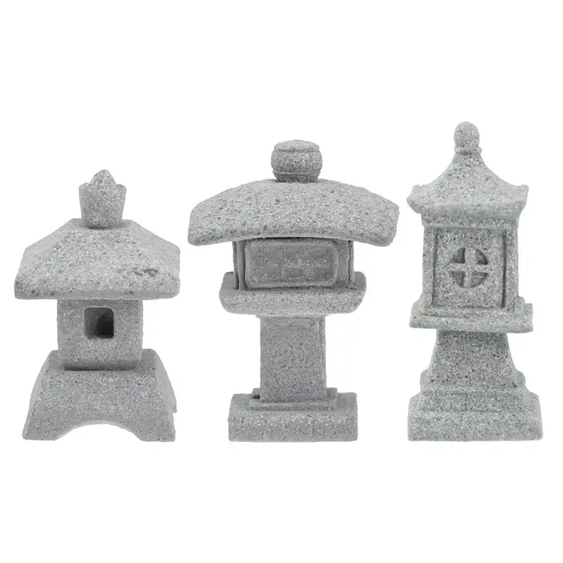 

3Pcs Simulated Pavilion Tower Lantern Decor Chic Landscape Adornment Grey Decor