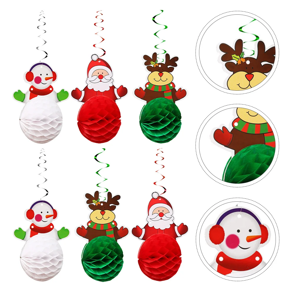 

6 Pcs Christmas Ornaments Lantern Decorative Window Hanging Household Paper Pendant Festival Cell Balcony