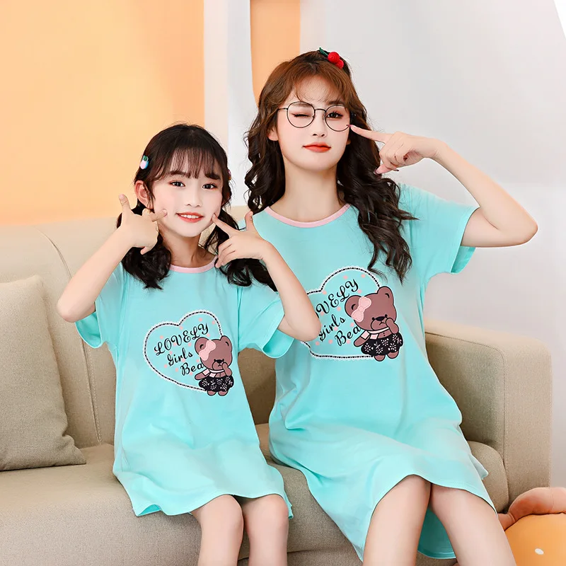 

Summer Girls Panda Unicorn Rainbow Nightgown Pajamas Kids Short Sleeve Nightdress Cute Cartoon Baby Sleep Dress Homewear 2-14Y